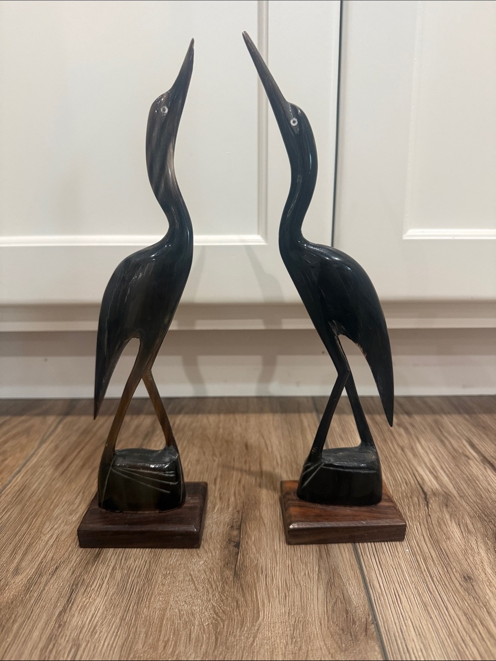 Vintage Pair Egret, Heron, Crane-Handcarved Water Buffalo Horn 10” India Art